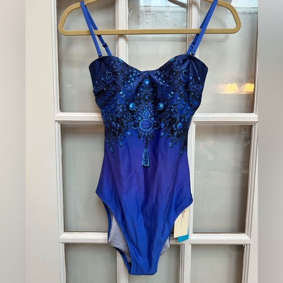Gottex Blue Jewel Sultan Bandeau One Piece Swimsuit Women’s Size 8 US NWT - Picture 12 of 12